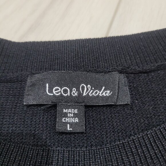 Lea & Viola Ribbed Cropped Long Sleeve Sweater with Fringe Size Large Black - Picture 9 of 11